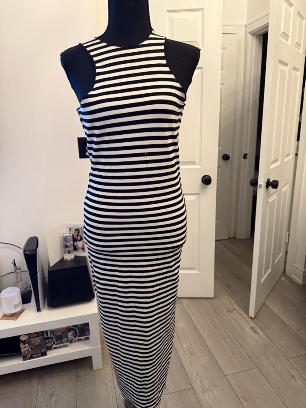 Zara Black and White Striped Sleeveless Maxi Dress